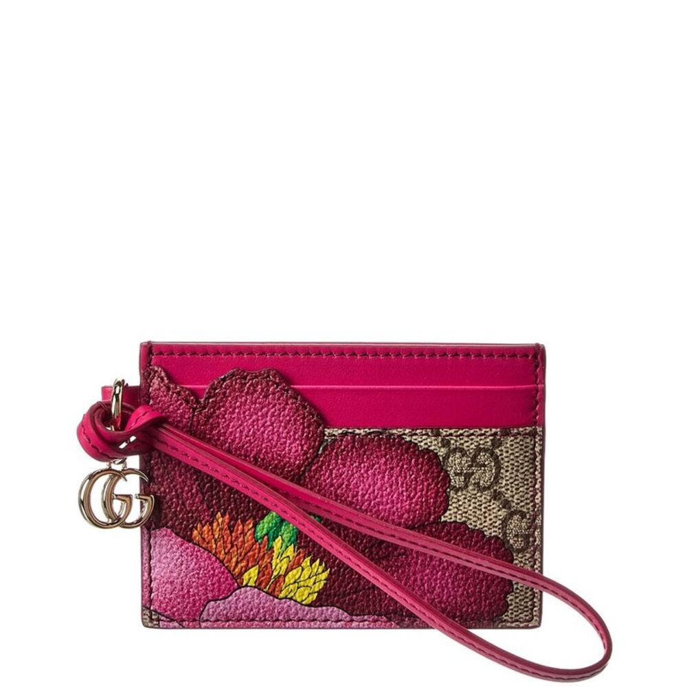 Gucci Floral Gg Supreme Canvas & Leather Card Case, Pink